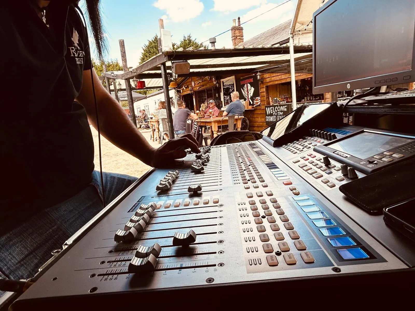 The mixing desk set up outdoors at the Dashwood Roadhouse