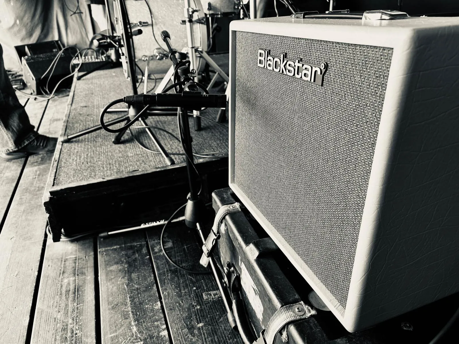An amp and microphone on stage